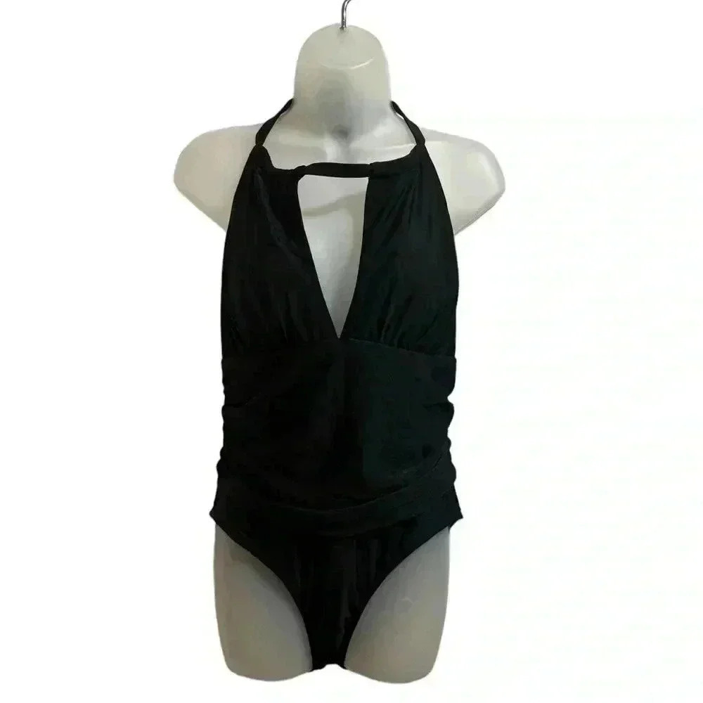 Cupshe Black Halter One Piece Swimsuit Size 16 - Picture 2 of 6